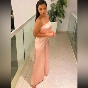 New Zara Satin Effect Strapless Pink Jumpsuit Small 3067/353
